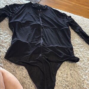 h:ours Black Sheer Bodysuit